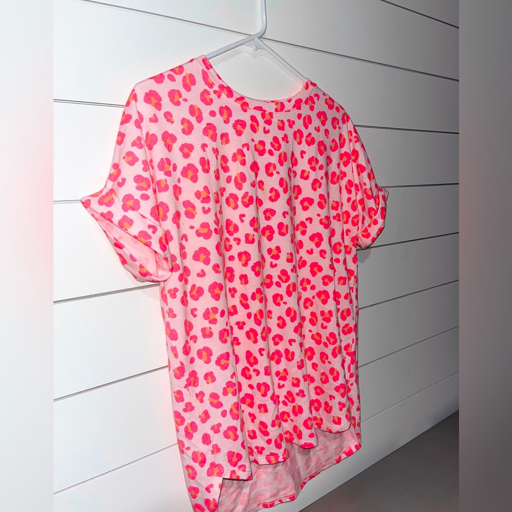 pink cheetah print oversized shirt